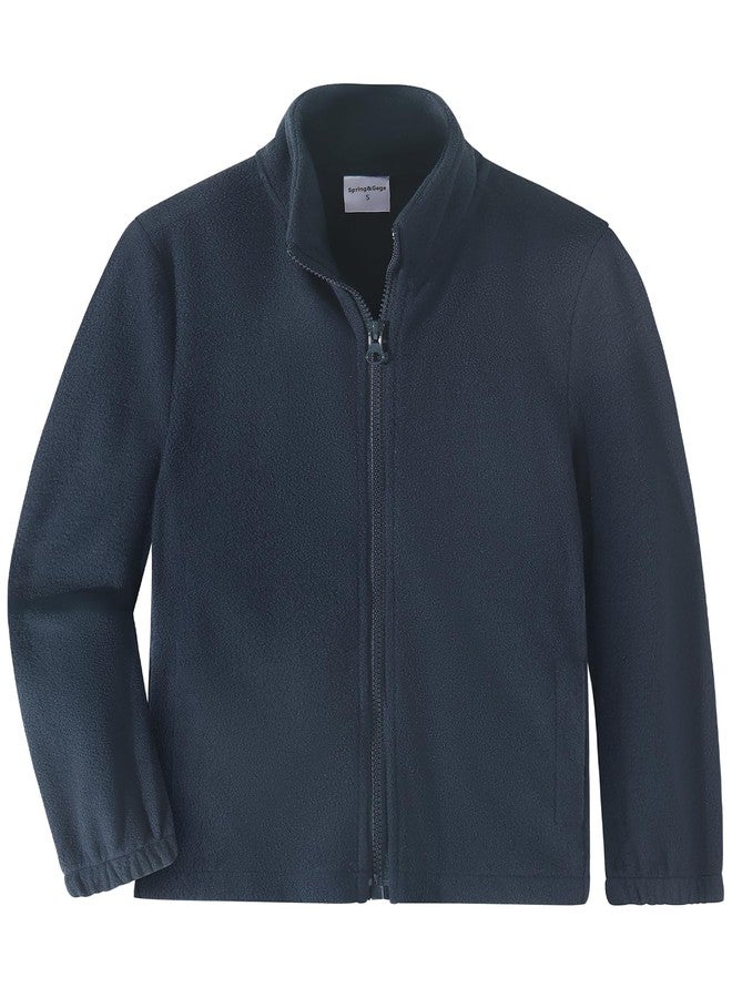 Spring&Gege Kids Lightweight Polar Fleece Jackets Boys Girls Soft Full-Zip Outwear, Navy Blue, Size 9-10 Years - Image 1